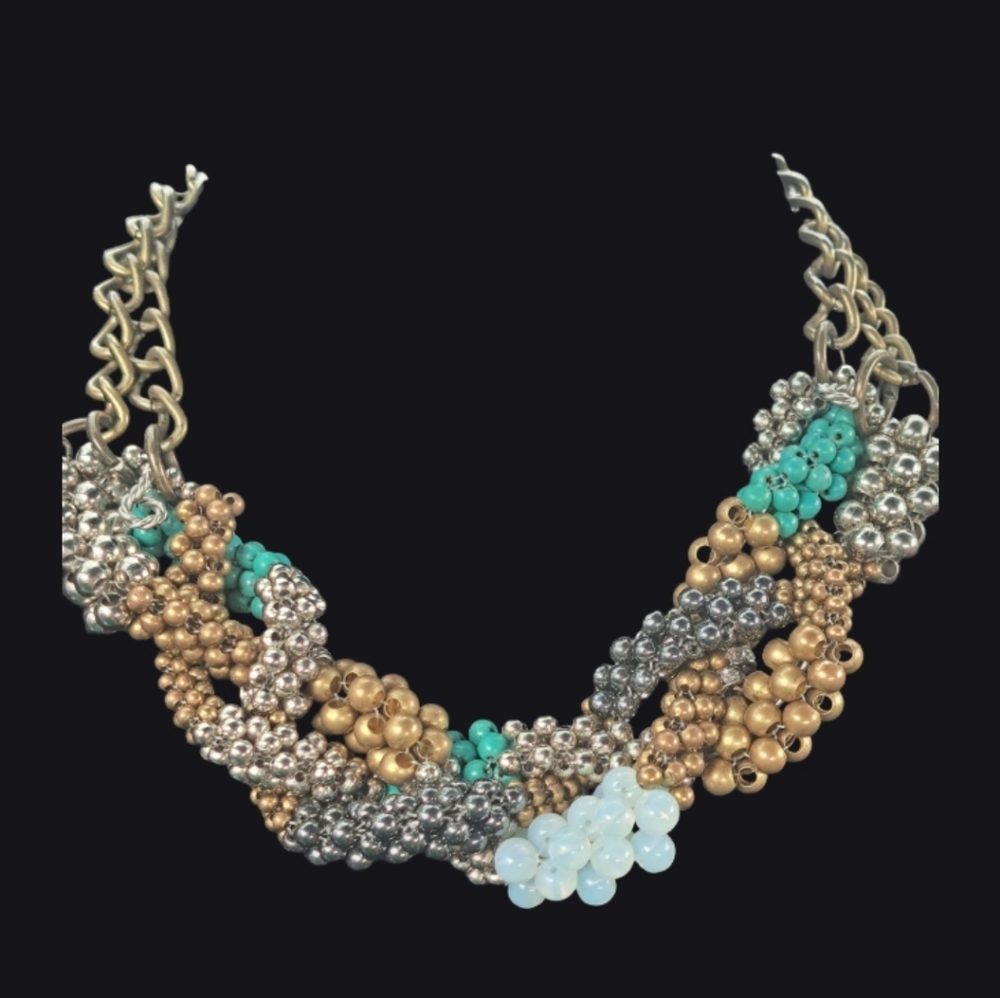 Vintage Y2K Pam Hiram Beaded Braided Statement Bib Necklace
